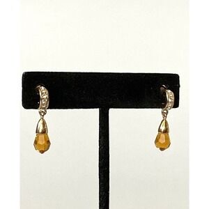 Earrings Honey Faceted Crystals Clear Rhinestones Gold Tone